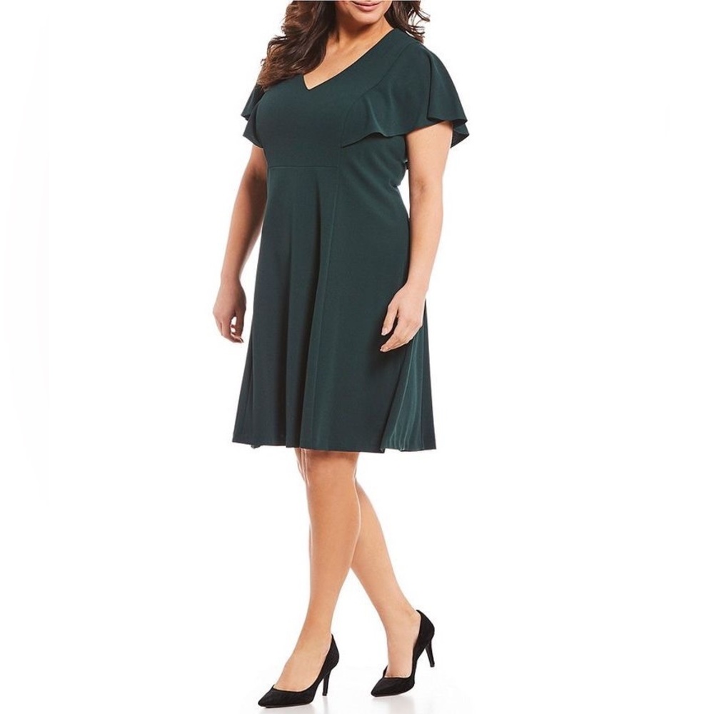 Calvin Klein V-Neck Flutter Sleeve Fit & Flare Dress